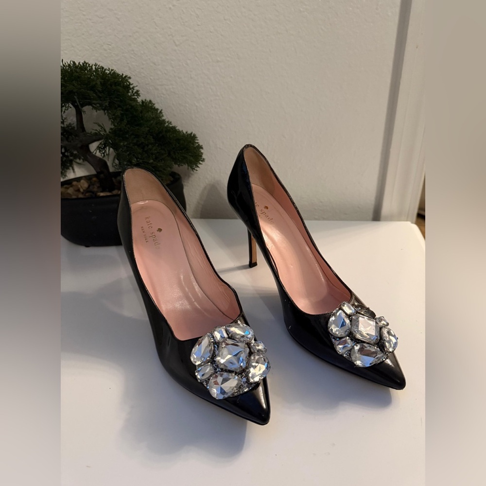 Kate Spade Black Heels with Crystal Embellishments
